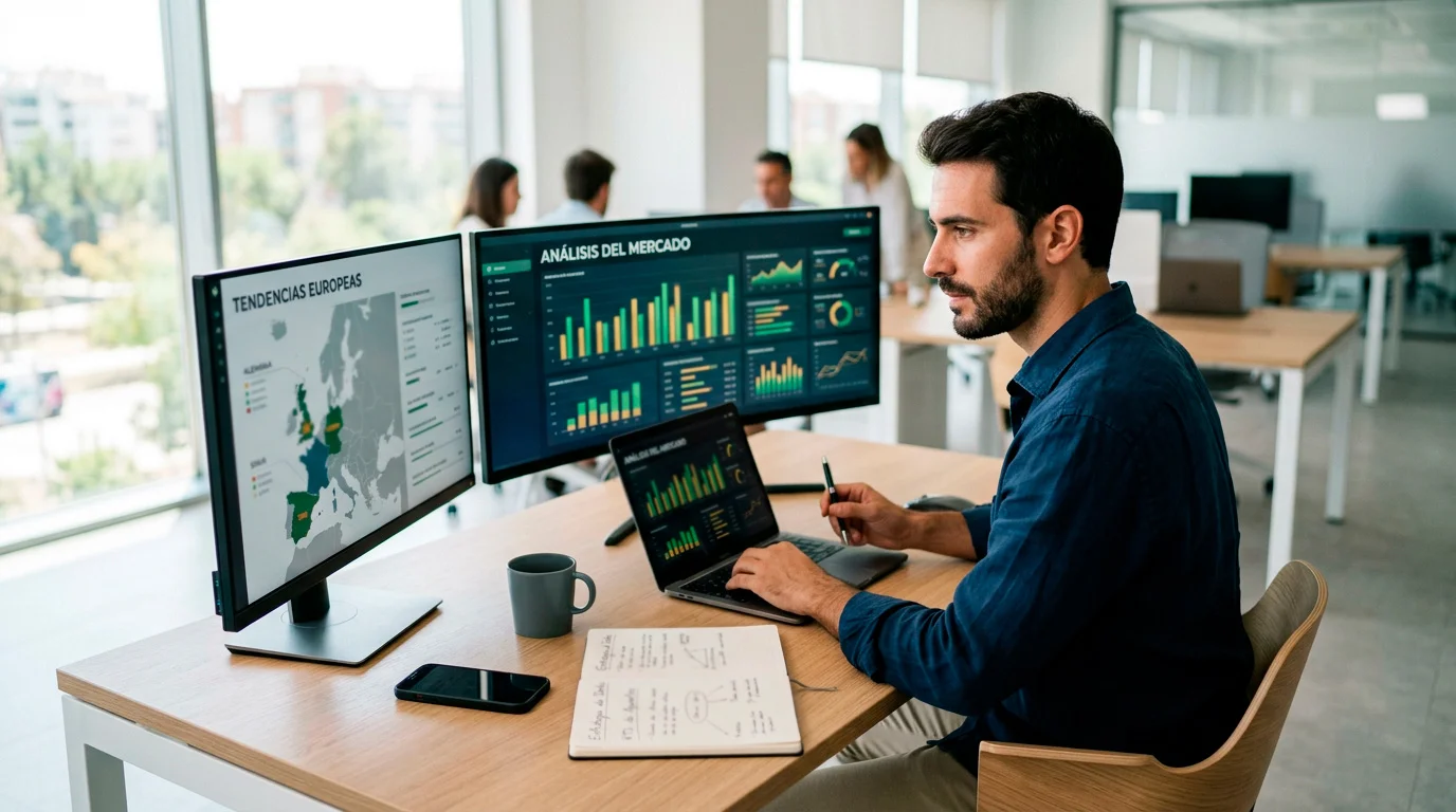 Profesional analizando datos del mercado de apuestas deportivas en España y Europa en una pantalla